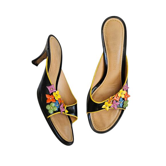 Louis Vuitton Kitten Heel Mules Black Monogram Multicolor Patent Leather - 36.5